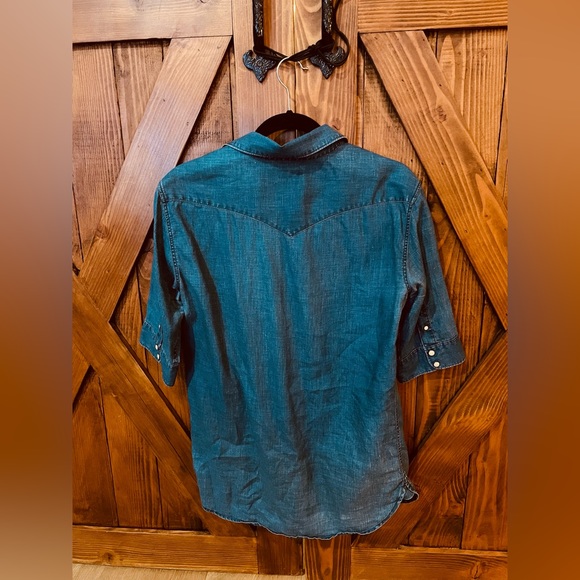 BLUE DENIM ALL SAINTS LINEN SHIRT - Picture 8 of 11